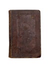 Old, antique book with worn leather cover isolated on white background. Vintage. Royalty Free Stock Photo