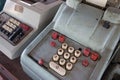 Old antique cash register, adding machines or antique calculate Royalty Free Stock Photo