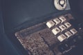 Old antique cash register, adding machines or antique calculate in old convenience store. Royalty Free Stock Photo