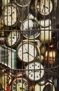 Old antique clocks in iron cage collection