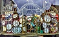 Old antique clocks in iron cage collection