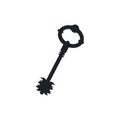 Old antique detailed door key simple black icon isolated on white Royalty Free Stock Photo