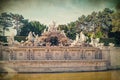 Old antique image of Neptune fountain in Schonbrunn Palace in Vienna