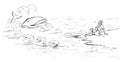 Whale spit Jonah onto dry land. Pencil drawing Royalty Free Stock Photo
