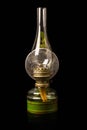 Old antique kerosene oil lantern lamp with vintage glass chimne Royalty Free Stock Photo