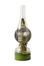 Old antique kerosene oil lantern lamp with vintage glass chimne Royalty Free Stock Photo