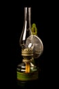 Old antique kerosene oil lantern lamp with vintage glass chimne Royalty Free Stock Photo