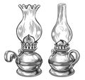 Old antique kerosene oil lantern. Retro lamp in old engraving style. Vintage sketch vector illustration Royalty Free Stock Photo