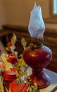 Old antique lantern on table