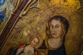 Old antique medieval renaissance oil painting of Virgin Mary wit