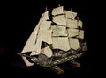Old Antique Model Ship on Black Background Royalty Free Stock Photo