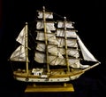 Old Antique Model Ship on Black Background Royalty Free Stock Photo
