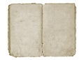 Old antique open tattered torn book or notebook, empty pages Royalty Free Stock Photo