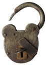 Old antique padlock opened with key Royalty Free Stock Photo