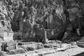 Old antique stone ruins on a hot summer day on the Greek island of Rhodes in Lindos Royalty Free Stock Photo