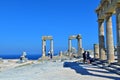 Old antique stone ruins on a hot summer day on the Greek island of Rhodes in Lindos Royalty Free Stock Photo