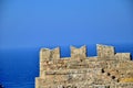 Old antique stone ruins on a hot summer day on the Greek island of Rhodes in Lindos Royalty Free Stock Photo