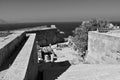 Old antique stone ruins on a hot summer day on the Greek island of Rhodes in Lindos Royalty Free Stock Photo