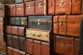 Old antique suitcases. Vintage retro styled