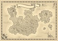 Old antique treasure map. Cartoon island map template for next level game - adventures quest or treasure hunt. Pirate Royalty Free Stock Photo