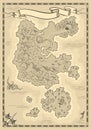 Old antique treasure map. Cartoon island map template for next level game - adventures quest or treasure hunt. Pirate Royalty Free Stock Photo