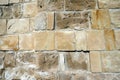 Ancien wall from brown stones front view close up