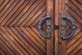 Old antique wooden door.  Retro door, close up. Royalty Free Stock Photo