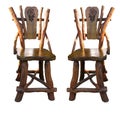 Old antique wooden handwork chairs isolated