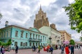 Old Arbat street and Ministry of Foreign Affairs building, Moscow, Russia