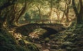 An old arched bridge above a dry river stream