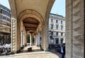Old arched passageway between Filippo Meda Square and Belgioioso square. Milan, Italy