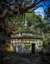 old architectural ancient temple with scary leaves less tree