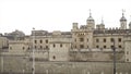 Old architectural grey stone fortress on sky background. Action. Old beautiful fortress building is wonderful historical Royalty Free Stock Photo