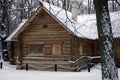 Old architecture of Kolomenskoye park in Moscow. Wooden house of Russian Emperor Peter the Great