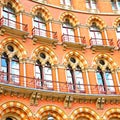 old architecture in london england windows and brick exterior Royalty Free Stock Photo