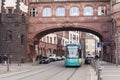 Old architecture and tram in Frankfurt am Main city, Germany Royalty Free Stock Photo