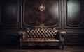 An old aristocratic room with an antique leather sofa