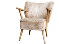 Old armchair with wooden armrests front isolated