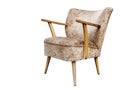 Old armchair with wooden armrests isolated