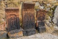 Old Armenian khachkar cross stone in Sevanavank, Armenia