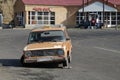 The old Armenian taxi with broken wheel Royalty Free Stock Photo