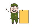 Old Army Man Showing a Blank Ad Banner Vector Illustration Royalty Free Stock Photo