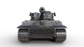 Old army tank, vintage armored military vehicle with gun and turret  on white background, front view, 3D render Royalty Free Stock Photo