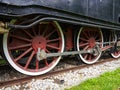 Old locomotive wheels detail close-up Royalty Free Stock Photo