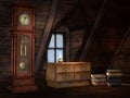 Old attic with a clock Royalty Free Stock Photo