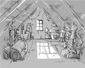 Old Attic, vector illustration Royalty Free Stock Photo