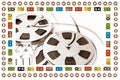 old audio cassette tape open frame with a film reel Royalty Free Stock Photo