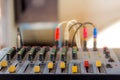 The old audio mixer and microphone Royalty Free Stock Photo