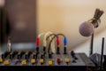 The old audio mixer and microphone Royalty Free Stock Photo