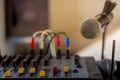 The old audio mixer and microphone Royalty Free Stock Photo